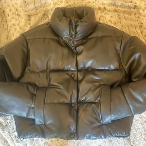 ZARA Faux Leather Cropped Puffer Jacket - Small